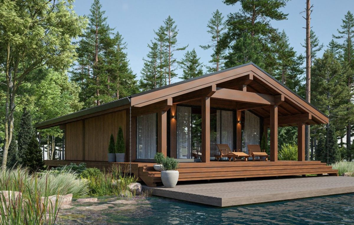 Каркасная баня 5 на 9 с террасой Виена 3