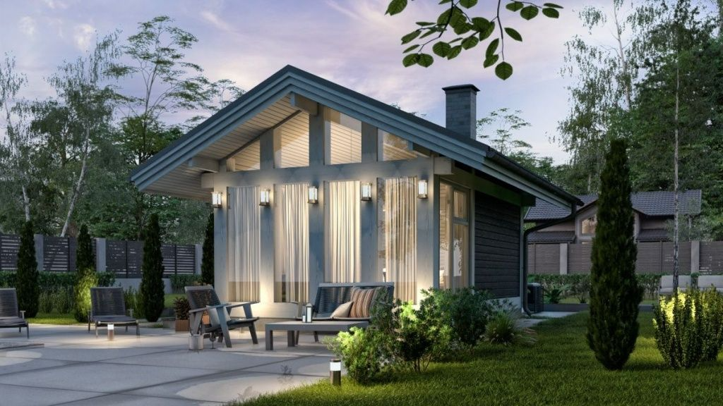 Баня из бруса фахверковая с панорамными окнами Эссен | фото 2