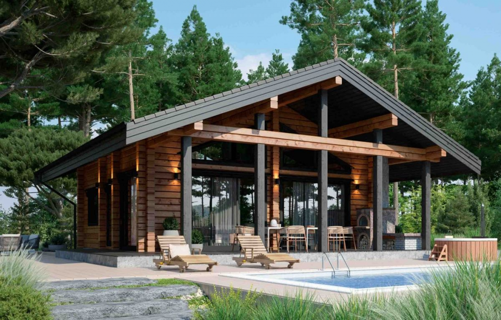 Бани из клееного бруса фахверковая 8 на 11 «Лейпциг»