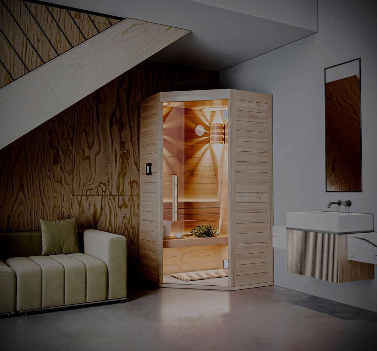 Угловая сауна из кедра для ванной (1100х1100)