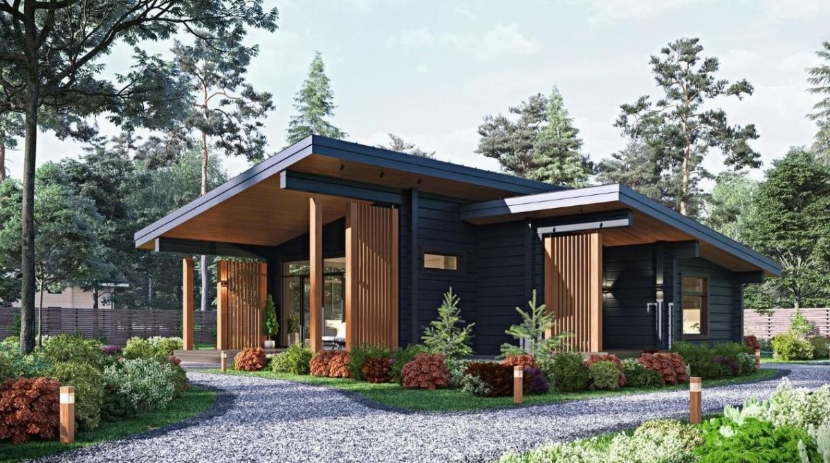 Баня из клееного бруса с панорамными окнами 10 на 14 Астория